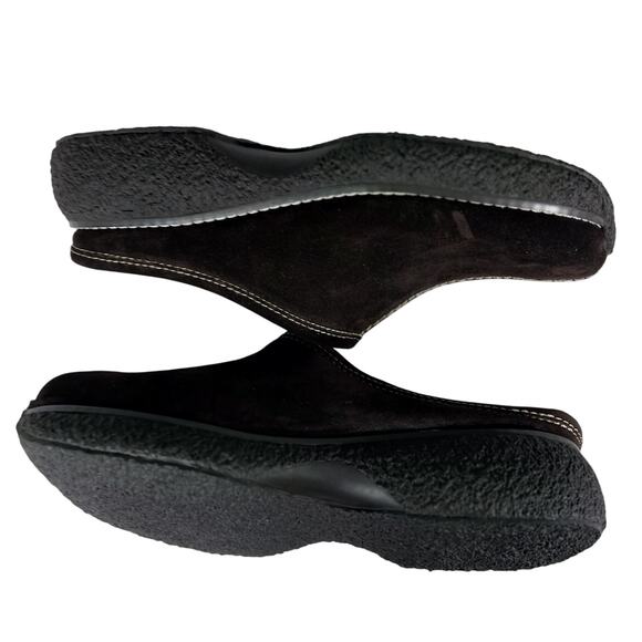 NWOT! BASS! ESPRESSO BROWN GENUINE LEATHER CREAM STITCHED CLOGS, MULES! SZ 7.5M - Picture 7 of 10